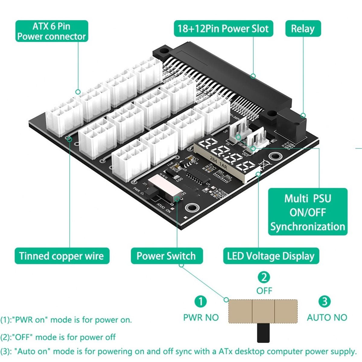 2400W Server Psu Breakout Board - M05K 12 Bağlantı Noktalı PCIe 6Pin