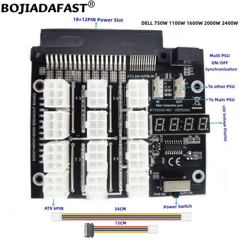 2400W Server Psu Breakout Board - 12 * PCI-E 6Pin Konnektör Bağlantı