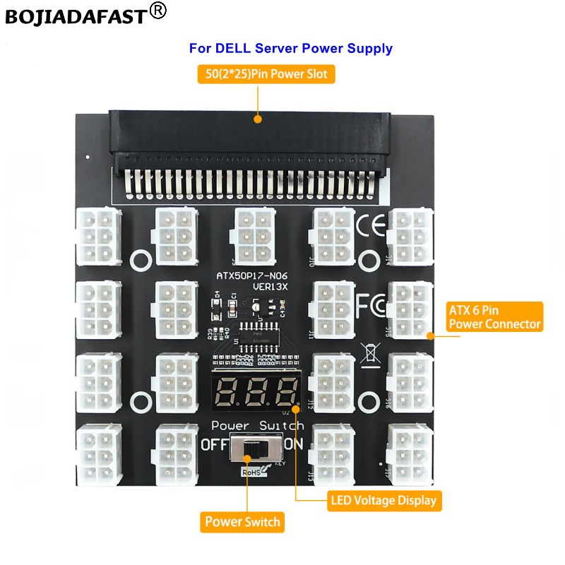 17 Portlu PCI-E 6Pin Konnektör - 2400W Server Psu Breakout Board incelemesi ve fiyatı